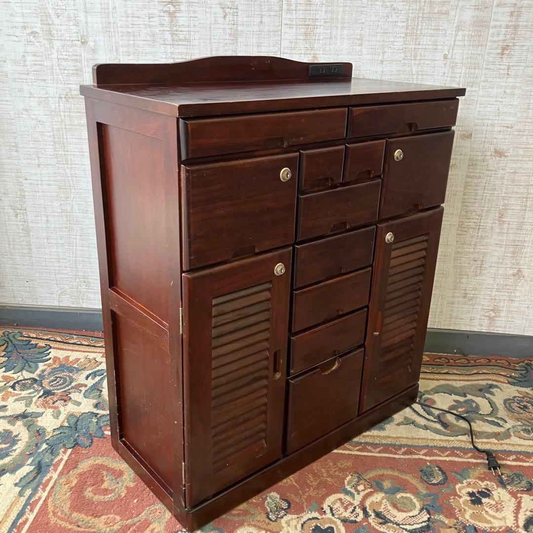 昭和レトロ 三聖 13杯多数収納 木製サイドボード 飾り棚 キッチンボード古家具