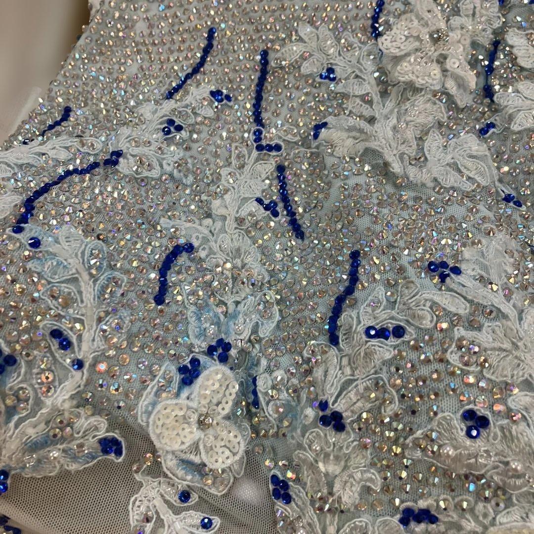 社交ダンス スタンダードドレス 水色 Sサイズ 着丈約114 サピエル