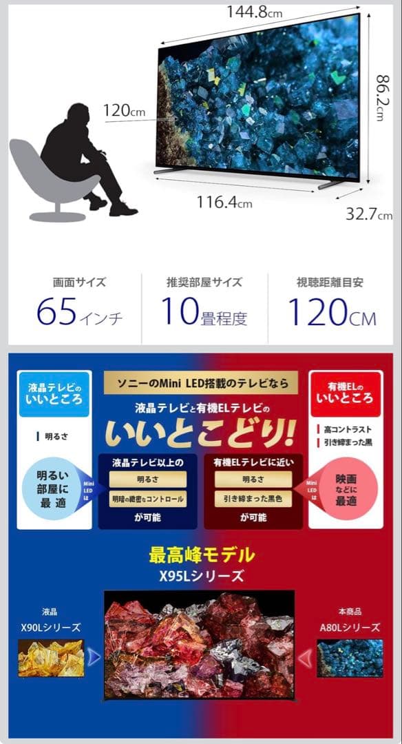 Sony BRAVIA 有機ELテレビ 4K 120hz XRJ-65A80L