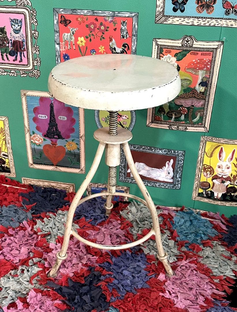 フランス製　昇降スチールチェア　アイアンスツール　インダストリアル　アンティーク