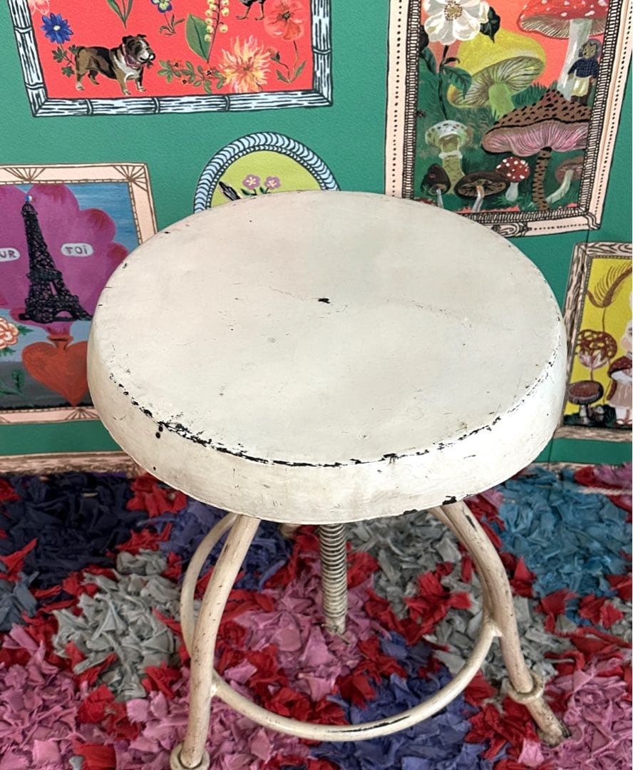 フランス製　昇降スチールチェア　アイアンスツール　インダストリアル　アンティーク