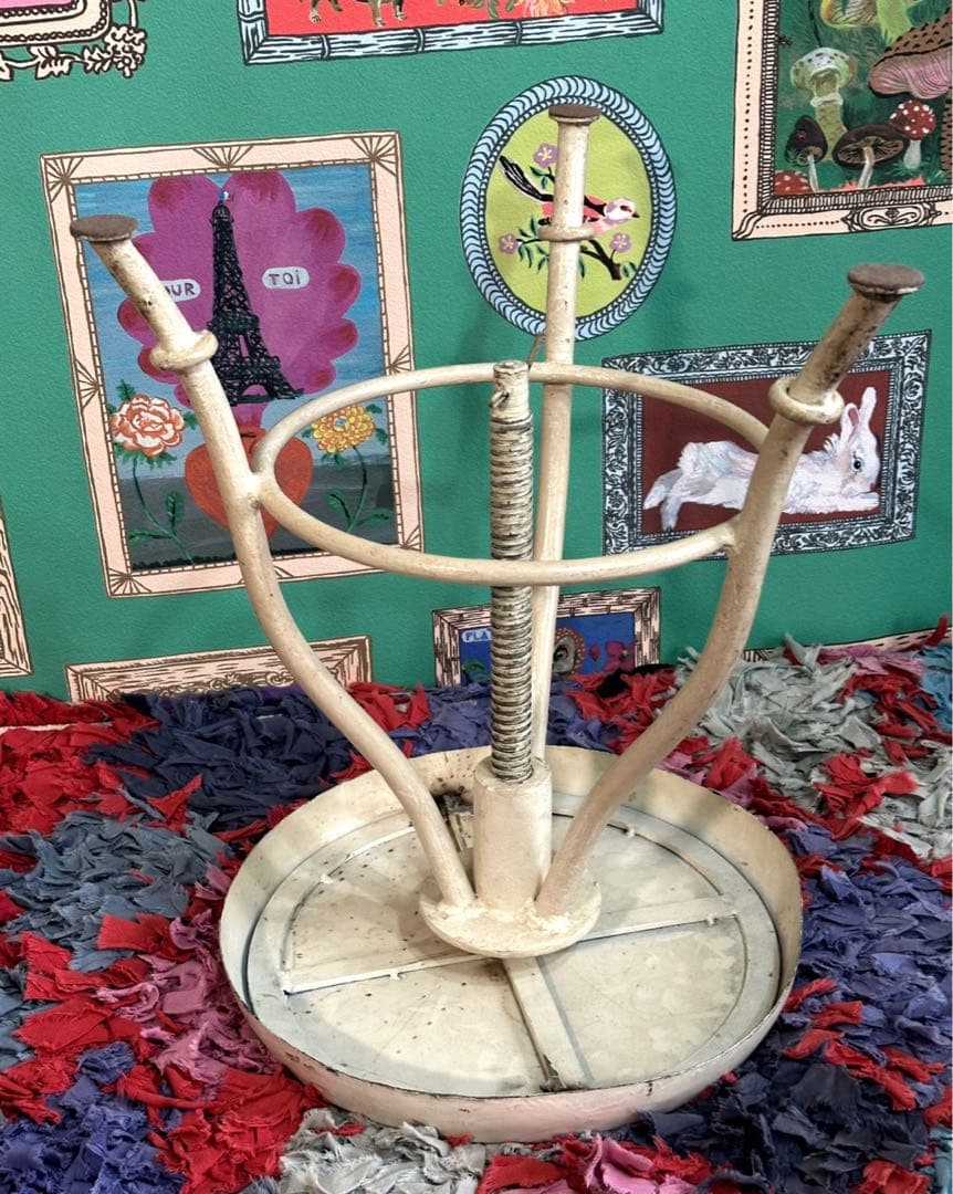 フランス製　昇降スチールチェア　アイアンスツール　インダストリアル　アンティーク