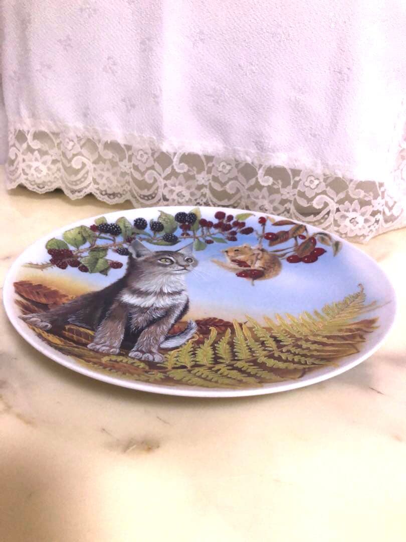 【リモージュ】☆Limoges☆猫とリスの陶器製飾り皿・プレート