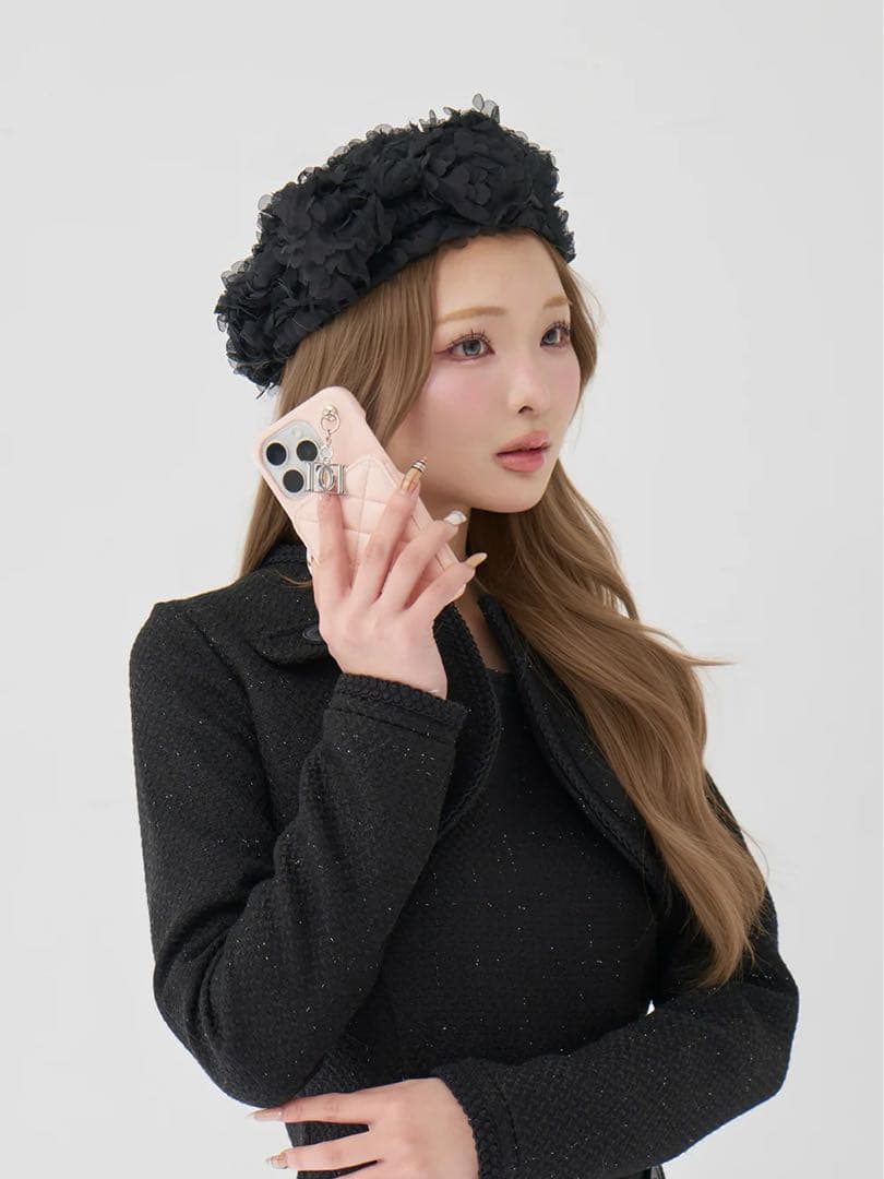 キルティングミラーDDチャームiPhoneケース iPhone16pro ピンク