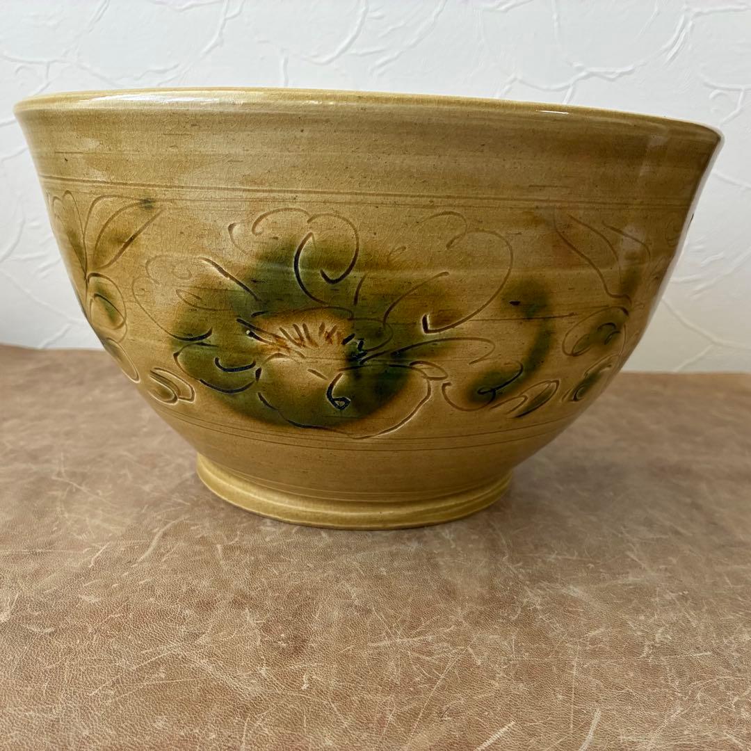 茶道具　黄瀬戸牡丹文　瓶掛　陶芸家　水野敬子作　陶器　五徳付　共箱入　未使用