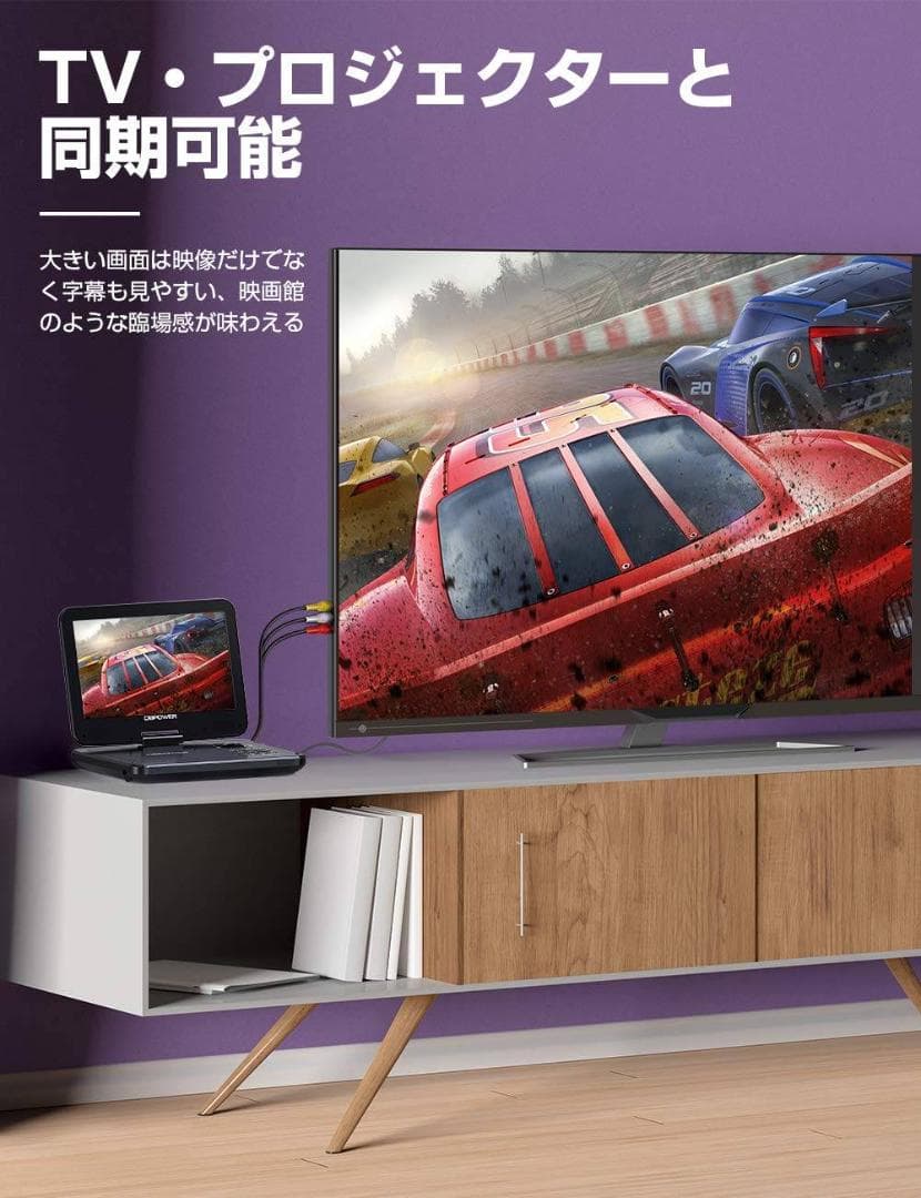 充電式バッテリー搭載10.5インチポータブルDVDプレーヤー