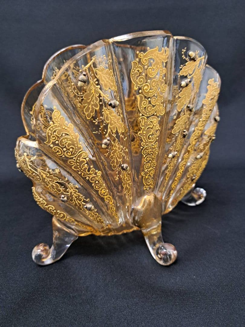 【金彩　外国製　アートピース】シェル型　レターラック　木の実細工　美術品