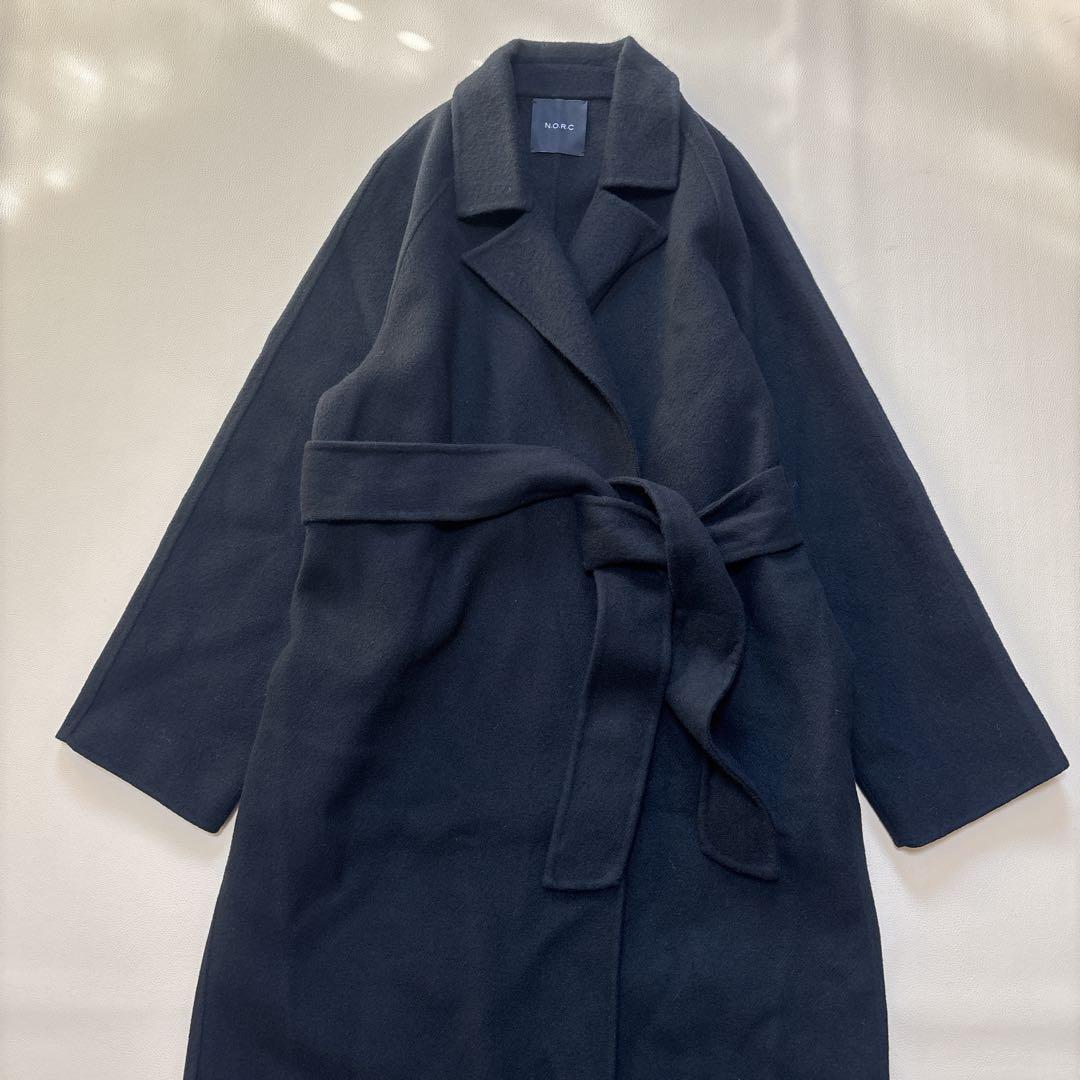 人気✨NORC ノーク リバー ロング コート ダブルフェイス ベルト付き 黒