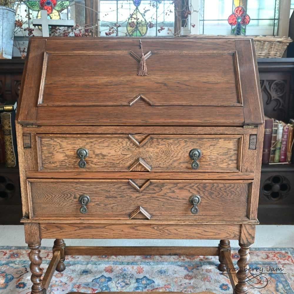 L3710-24 英国アンティーク オーク ライティングビューロ デスク 勉強机