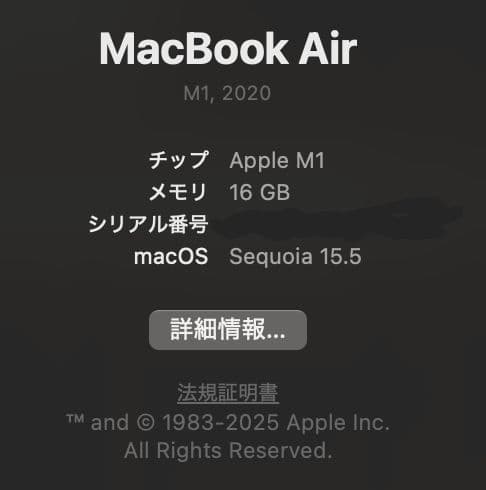 MacBook本体 MacBook Air M1 2020 16GB 1TB