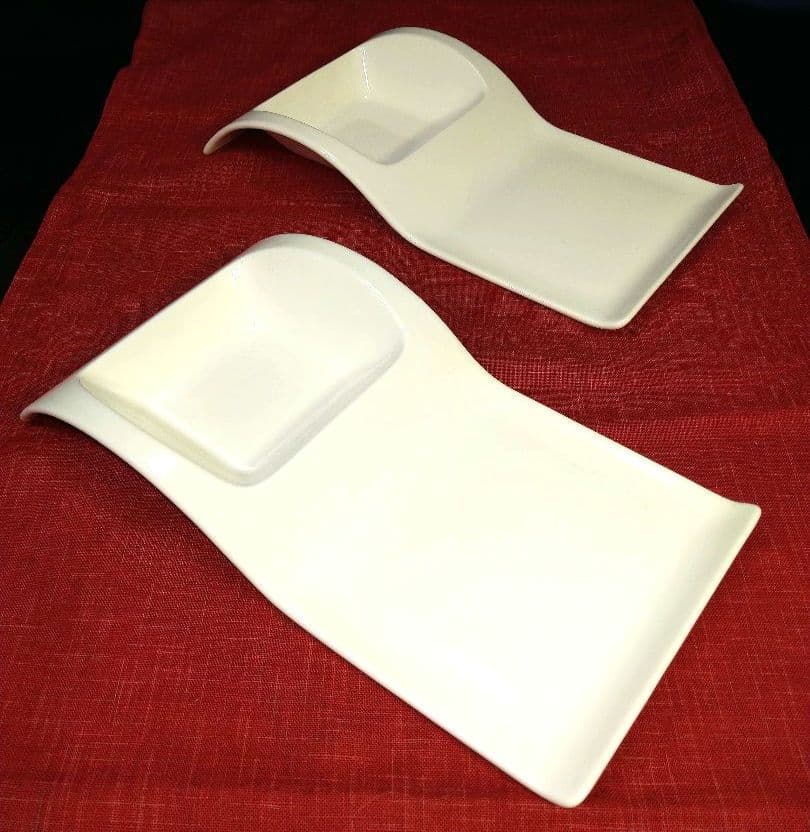 ♥素敵な豪華演出♥高級ホテル風・ウエーブ長皿　有田焼・峯山皿♥オリジナル1組