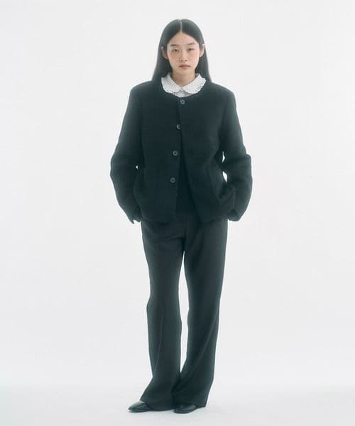 FEKETE ノーカラーウールシャギージャケット ブラック M