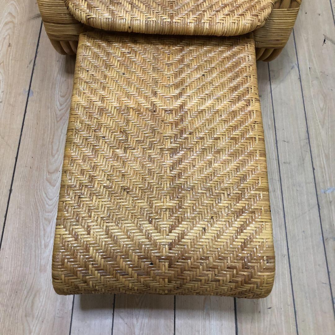 昭和レトロ ラタンリクライニングチェア オットマン付き 250717