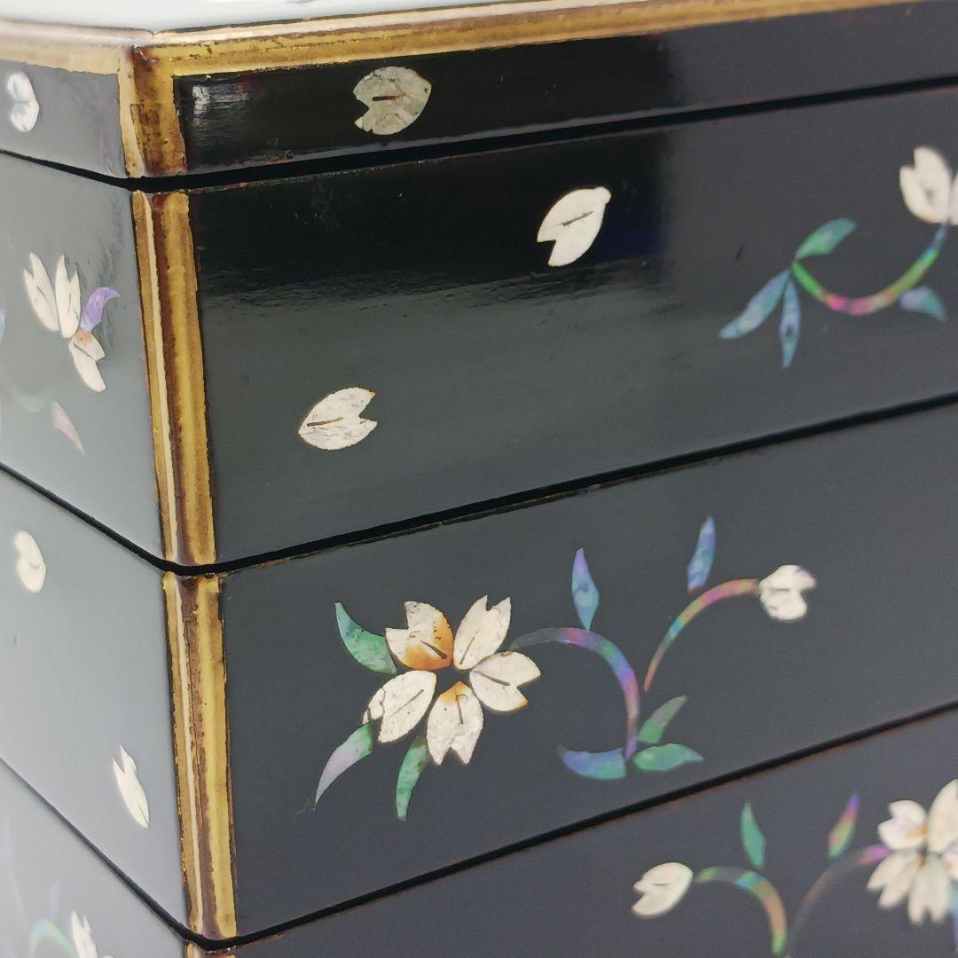 Y2447-6 長崎螺鈿 青貝蒔絵 三段重箱 共箱　う