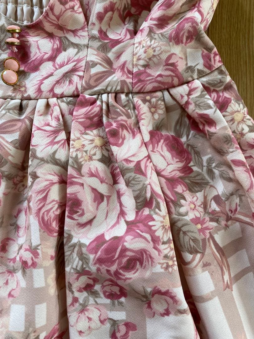 LIZ LISA チェック花柄ジャンスカワンピース ピンクベージュ