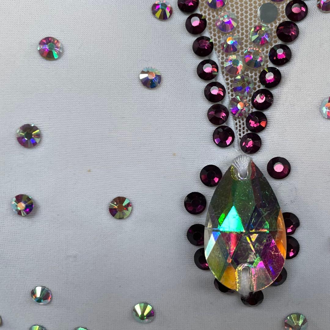 社交ダンス　ラテンダンス　ドレス衣装　レース　白　紫　S1121