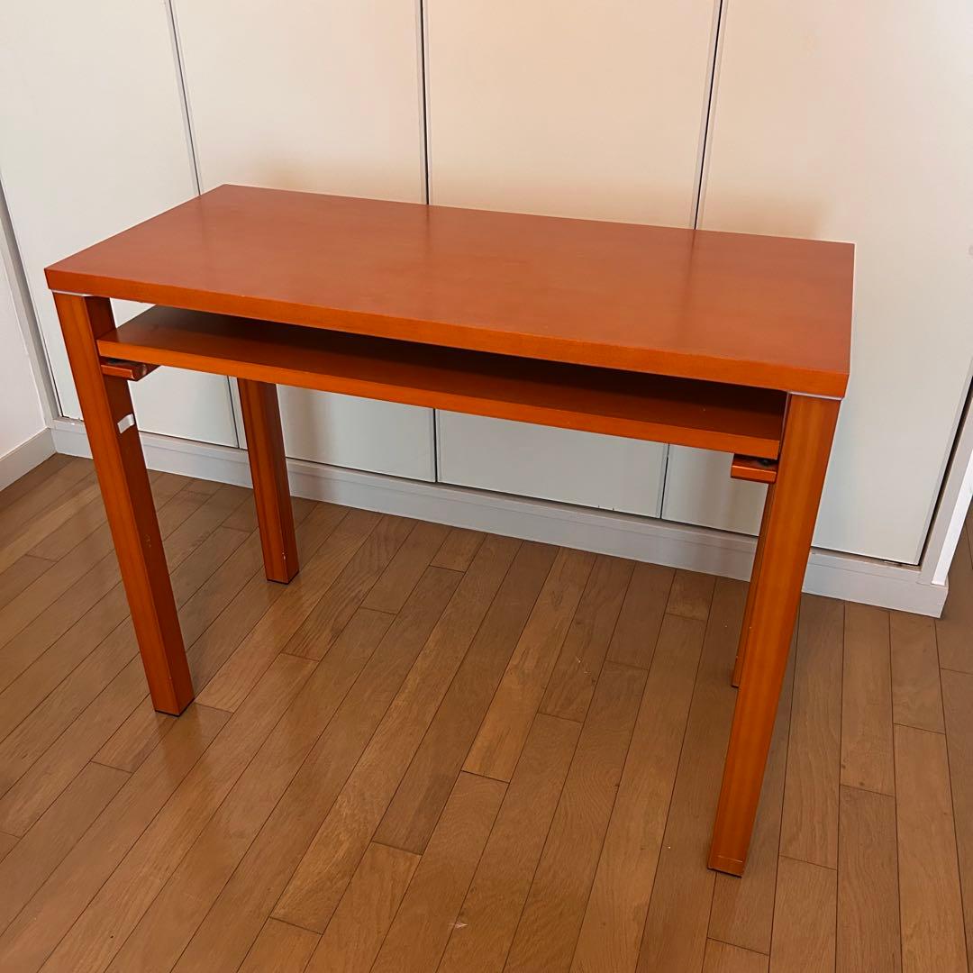 【佐藤】木製 シンプルな机 スライド式下段棚付き パソコン用としても便利