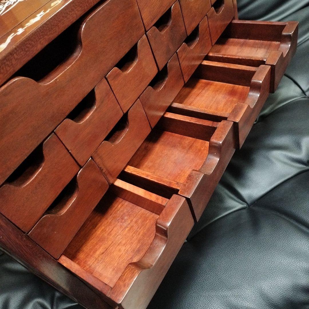 花梨 螺鈿細工 無垢材 唐木製 小物入れ アンティーク レトロ 棚 天然木 箪笥