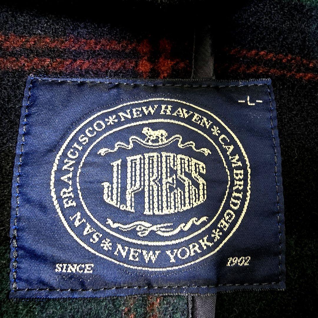 ジェイプレス ダッフルコート ロングコート フード トグル 裏地チェック 濃紺