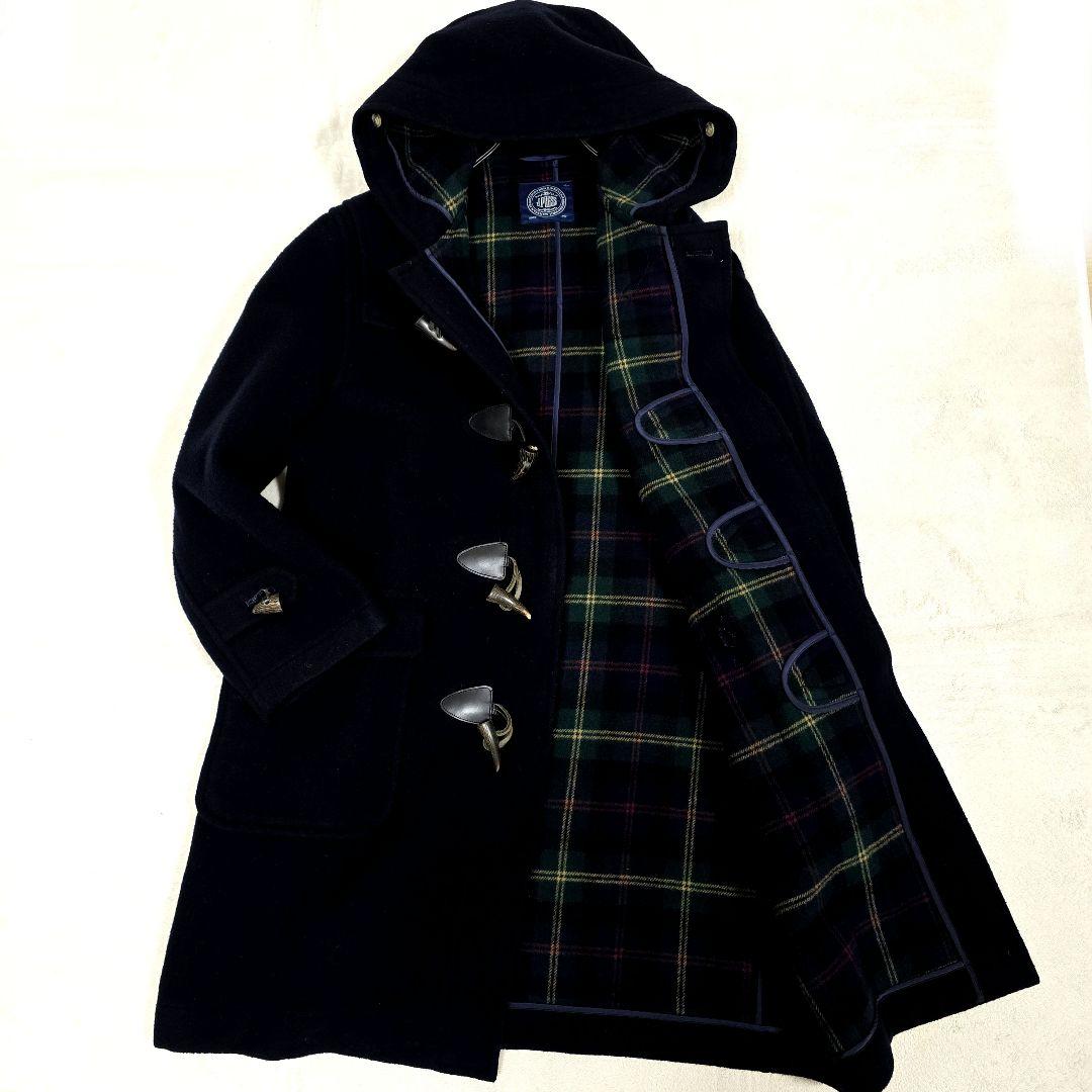ジェイプレス ダッフルコート ロングコート フード トグル 裏地チェック 濃紺