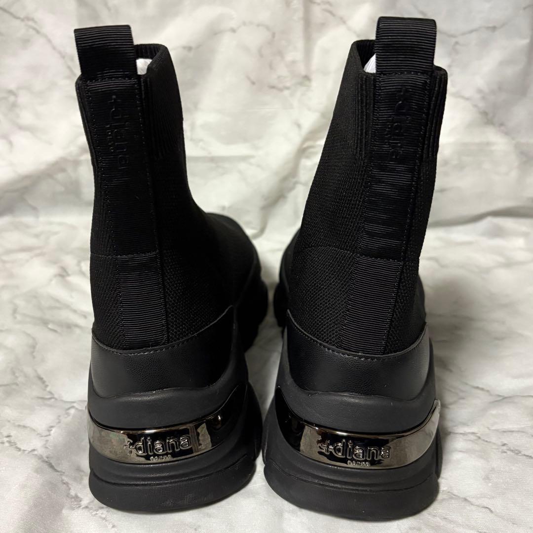 ＋diana ニットソックススニーカーブーツ ショートブーツ 黒 24.5