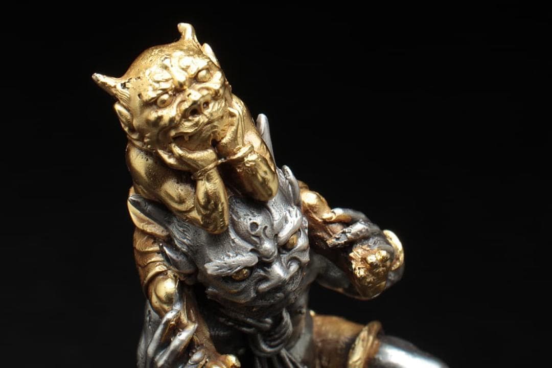 【内島青鳳(市平)作 】超絶技巧 純銀製 「鬼子母神」純銀刻 共箱附 秀逸作