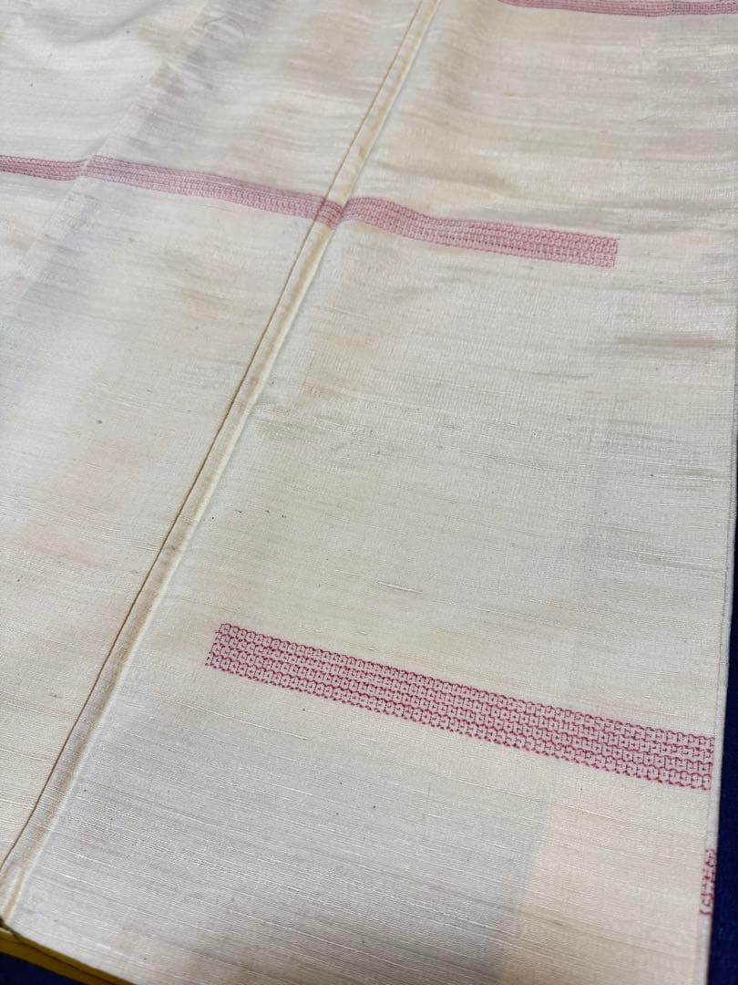 【銘品新品】西陣織染匠「美吉」小千谷紬 玉糸手引き真綿 生なり糸「亀甲絣橫段裂織