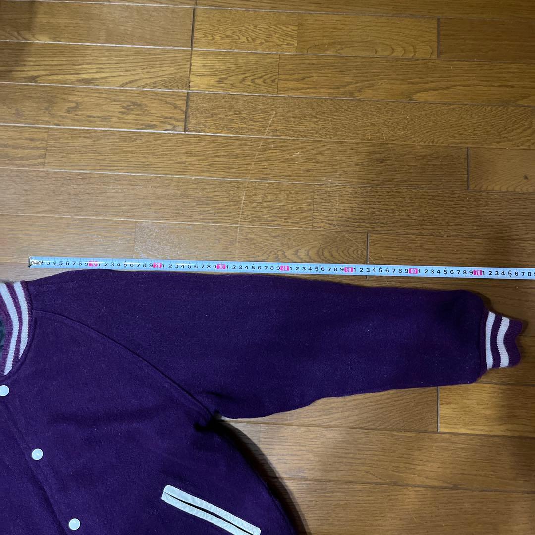 ヴィンテージスタジャン　 70s チェーン刺繍 Lサイズ　パープル