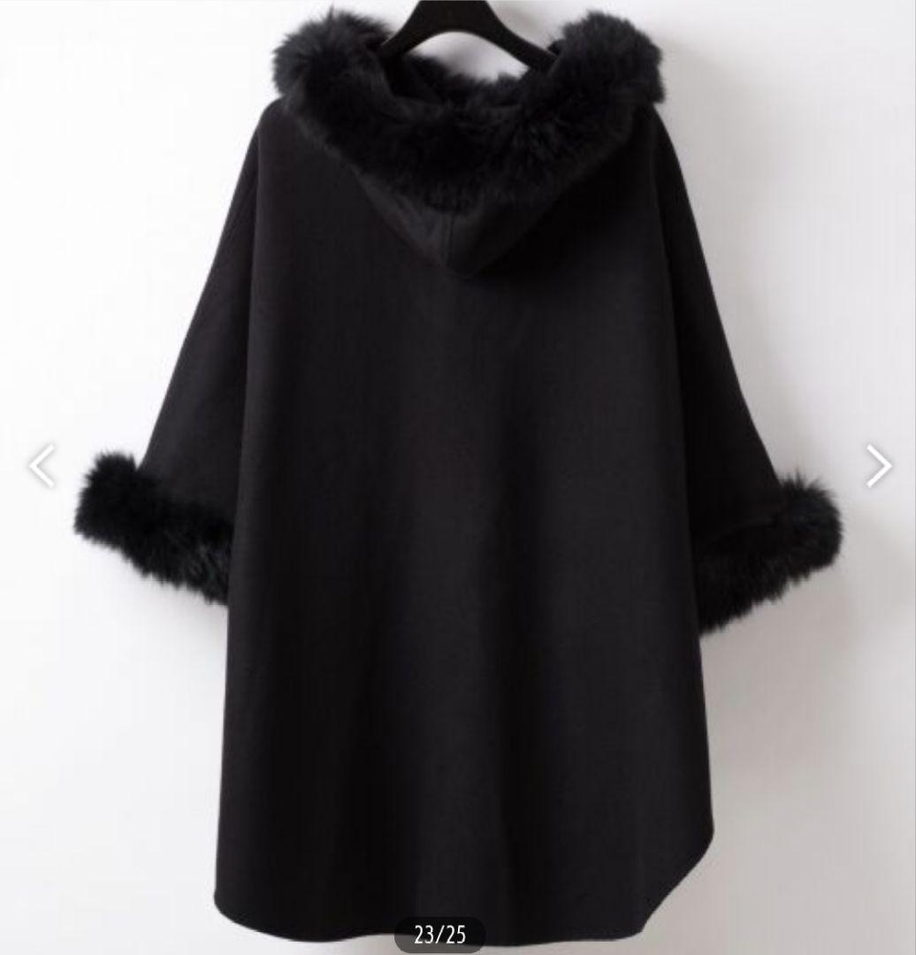 グレースコンチネンタル　ファー付フードポンチョ　ブラック　フォックスファー