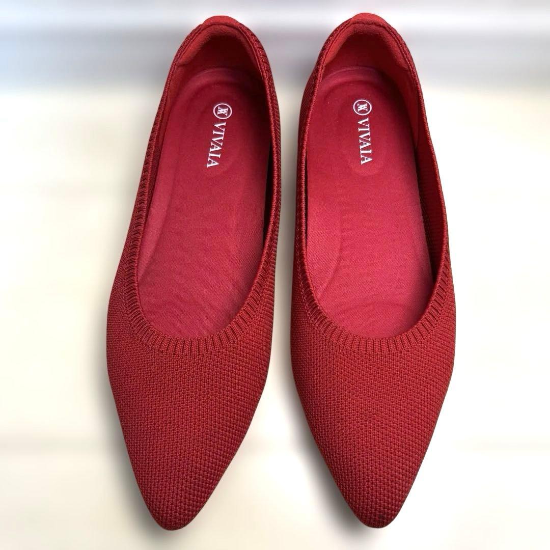 未使用級美品⭐︎VIVAIA フラットシューズ 38 レッド ポインテッドトゥ