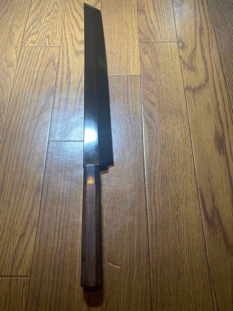 V金本焼 先丸タコ引包丁 和包丁 本焼 反り有り　刃渡り　尺一　 鏡面 鞘