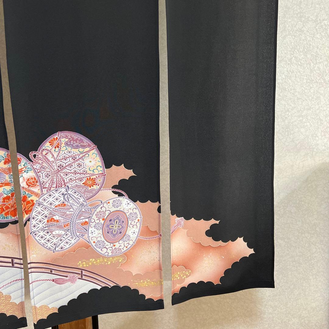 黒のれん 花柄 和風模様