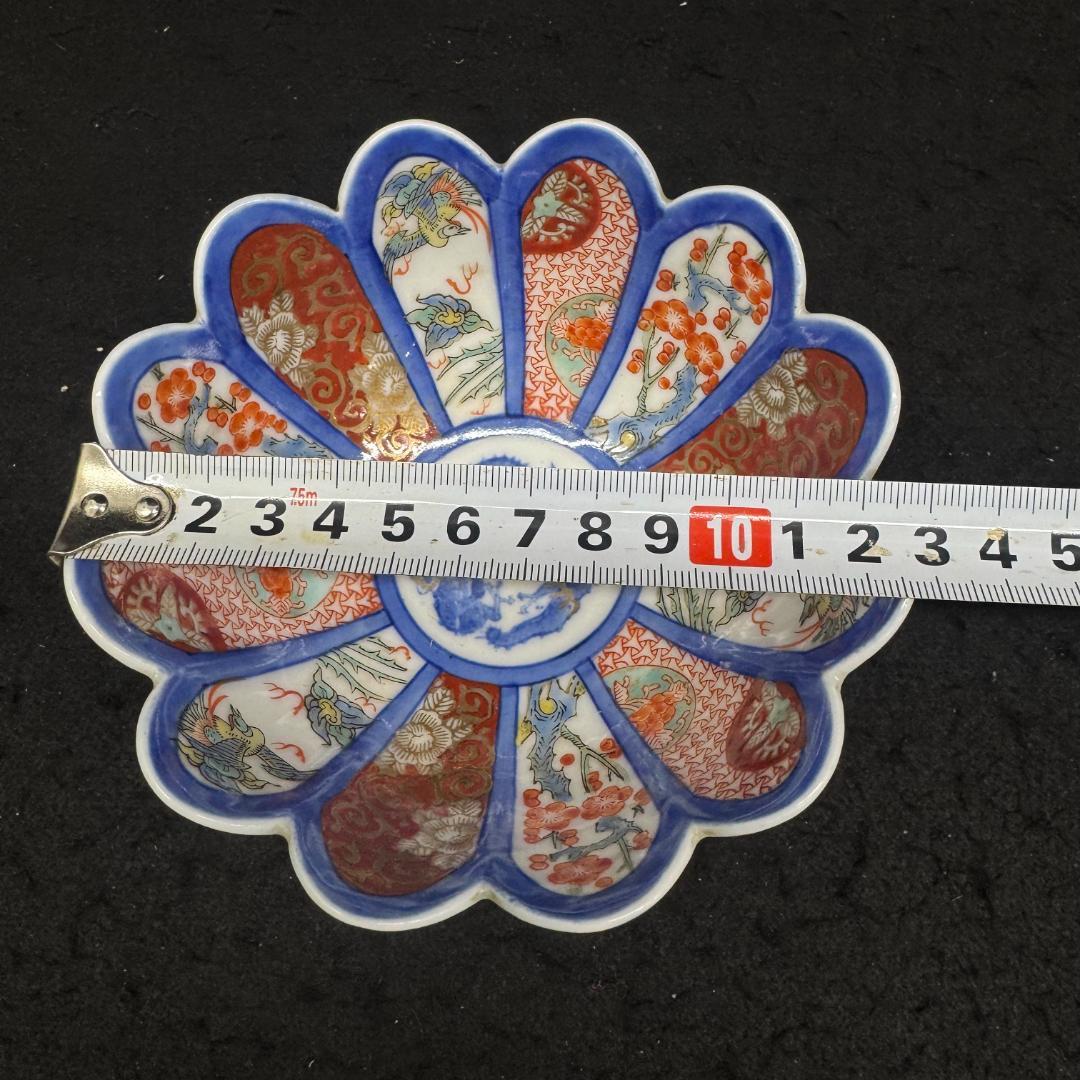 明治の有田焼　年木庵江上製　色絵12弁の菊形輪花向付　骨董