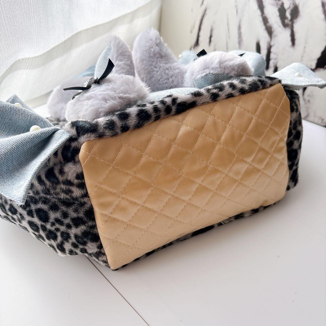 コヤンイサムチョン　バック　デニム×レオパード　パールフリル