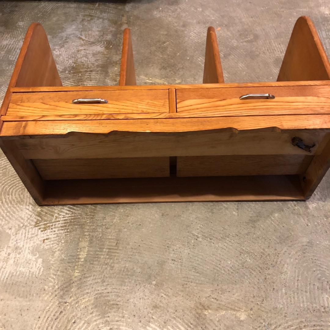 昭和レトロ　引き出し付　本棚　木製ブックスタンド　本立て　レターケース　小物入れ