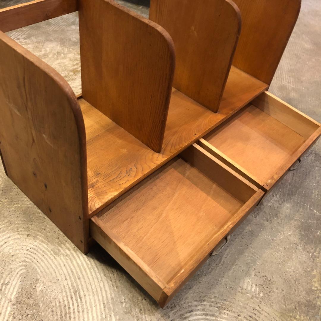 昭和レトロ　引き出し付　本棚　木製ブックスタンド　本立て　レターケース　小物入れ