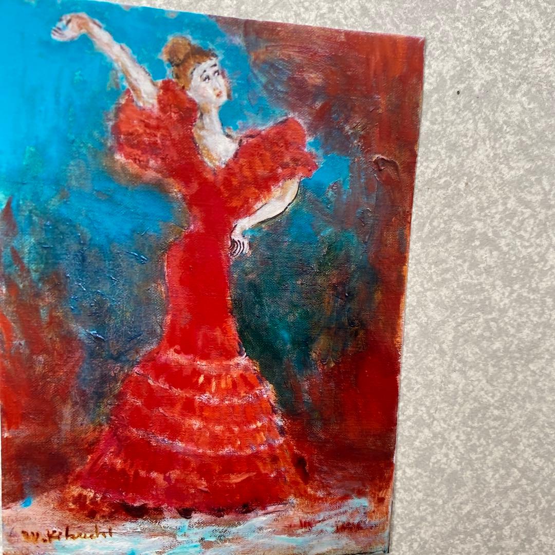 絵画　油彩画　油絵　「フラメンコ」F4号　額付き　美品　渡仏　送料無料