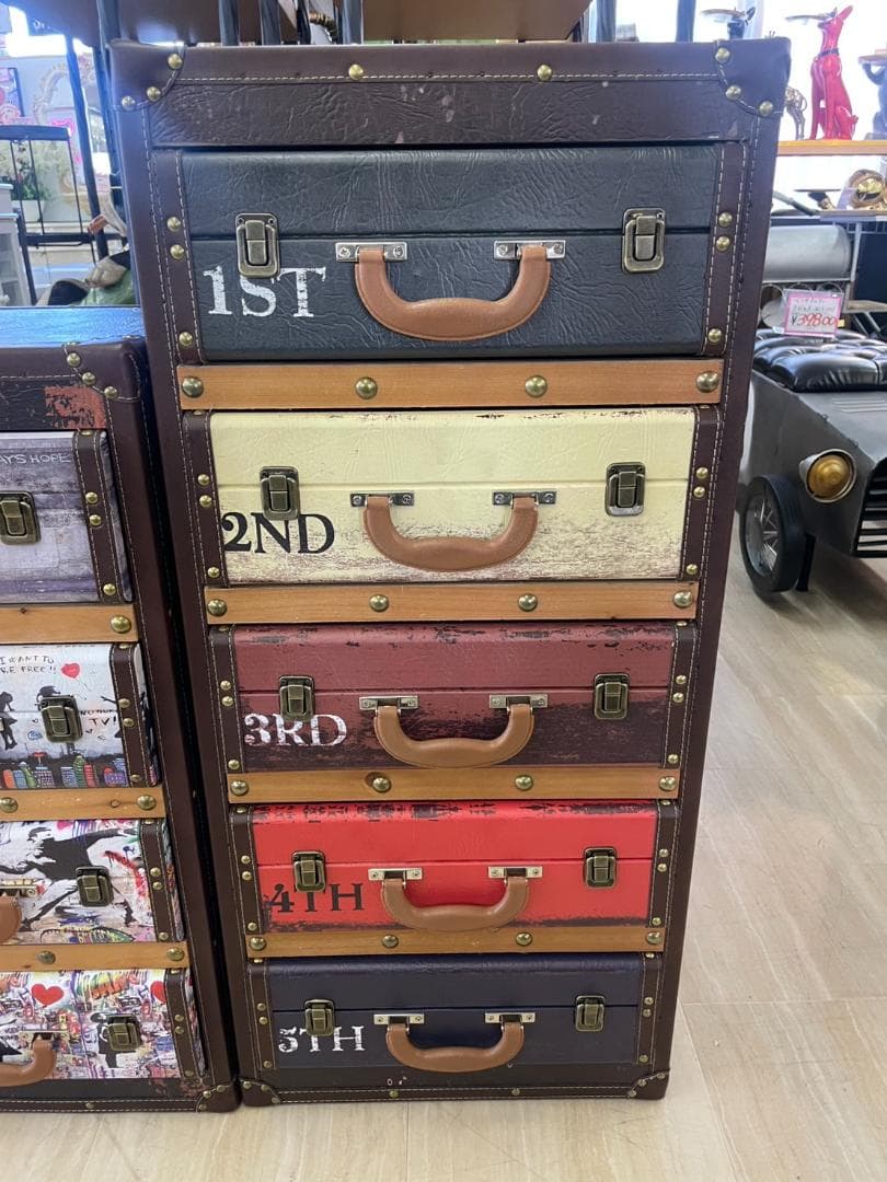 5段チェスト　棚　インダストリアル　収納　引出し　トランク　レトロ　おしゃれ