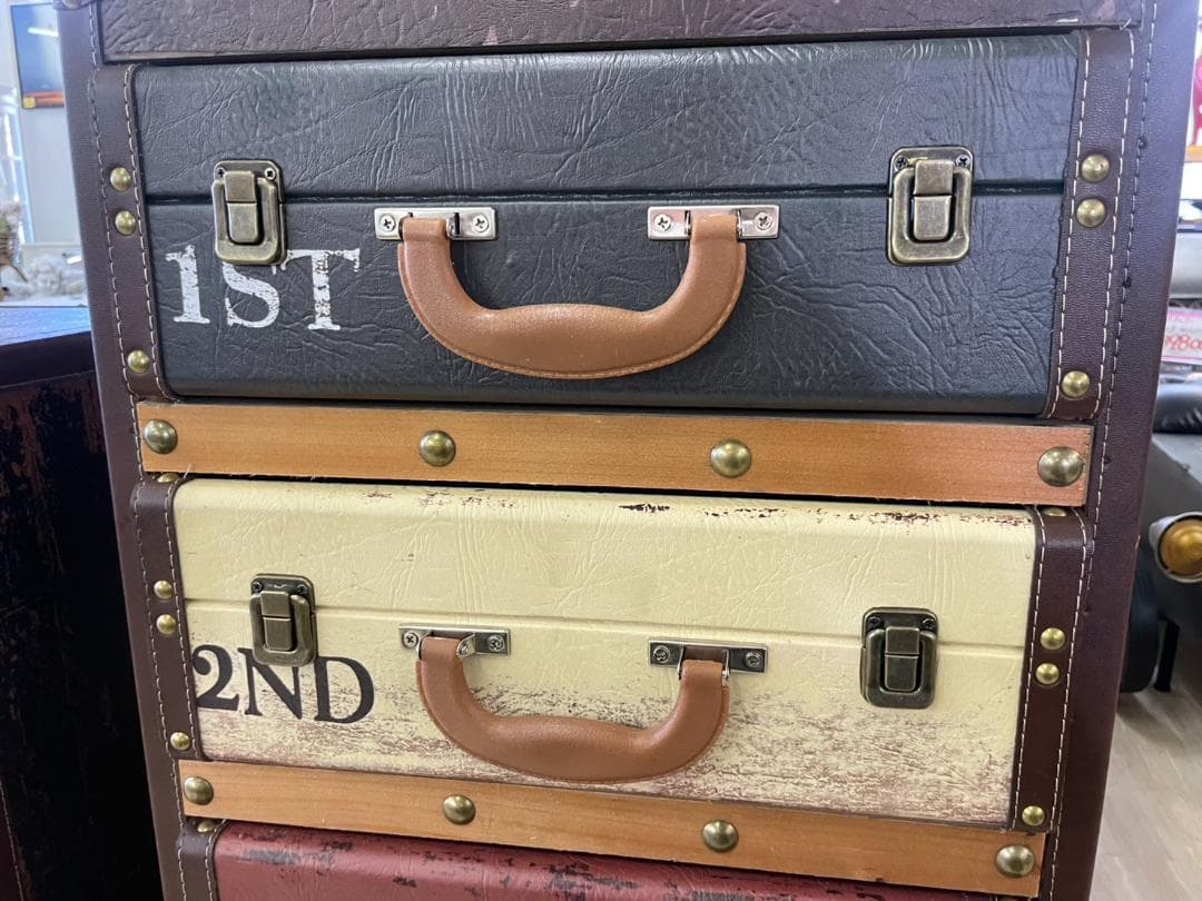 5段チェスト　棚　インダストリアル　収納　引出し　トランク　レトロ　おしゃれ