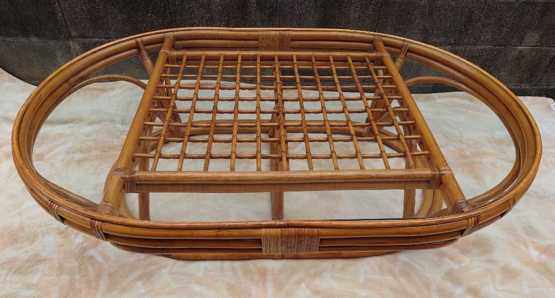 KAZAMAラタン 籐 大型ガラスローテーブル 座卓 風間カザマ ちゃぶ台 木製