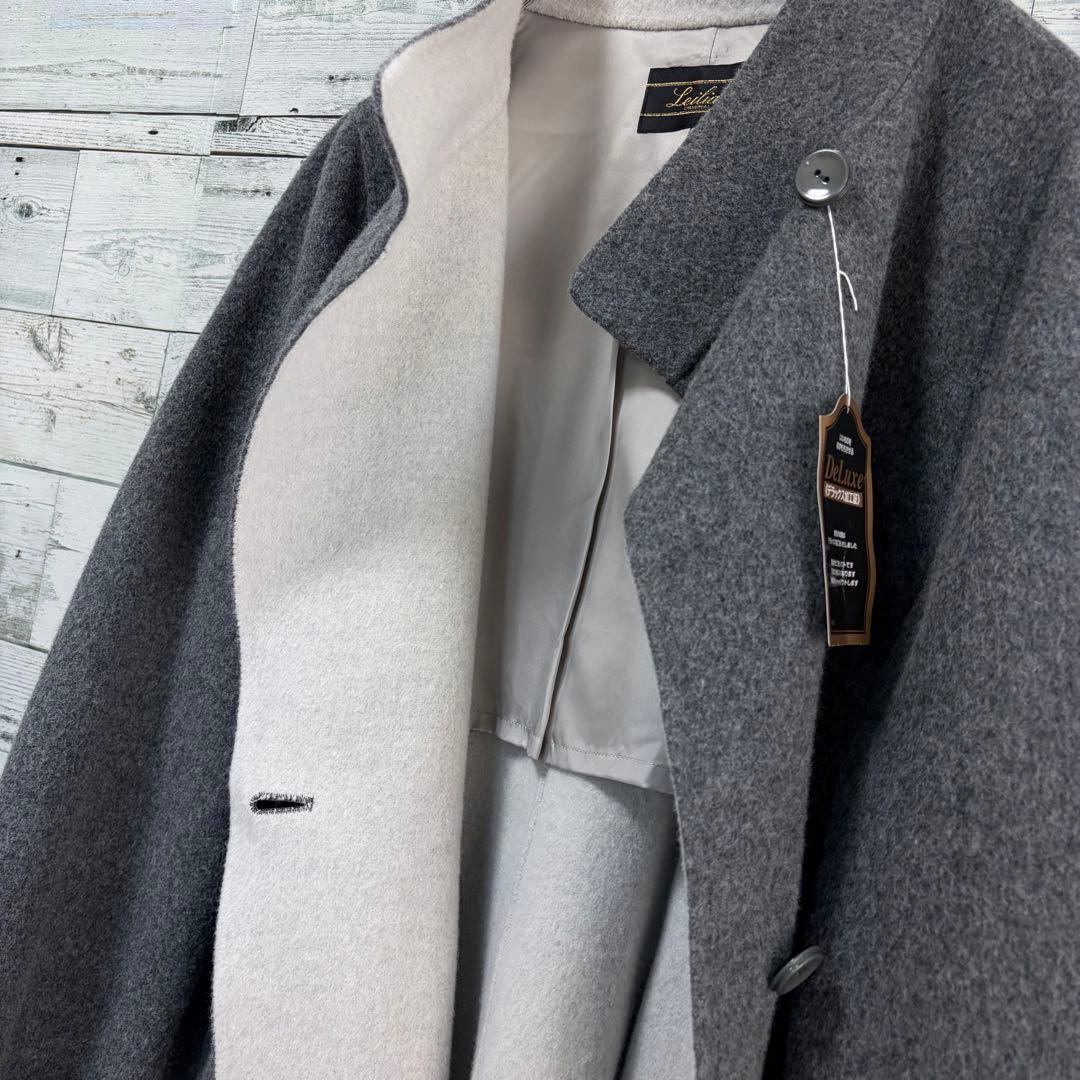 ☆大きいサイズ・4L☆レリアン　ウールコットンコート　ほぼ未使用　グレー