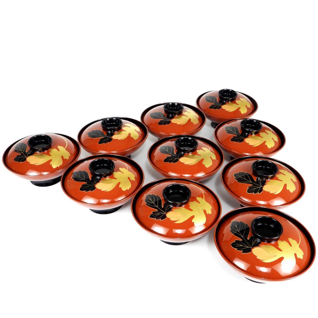 漆器　輪島塗　木製　蒔絵　吸物椀　蓋付椀　汁椀　10客