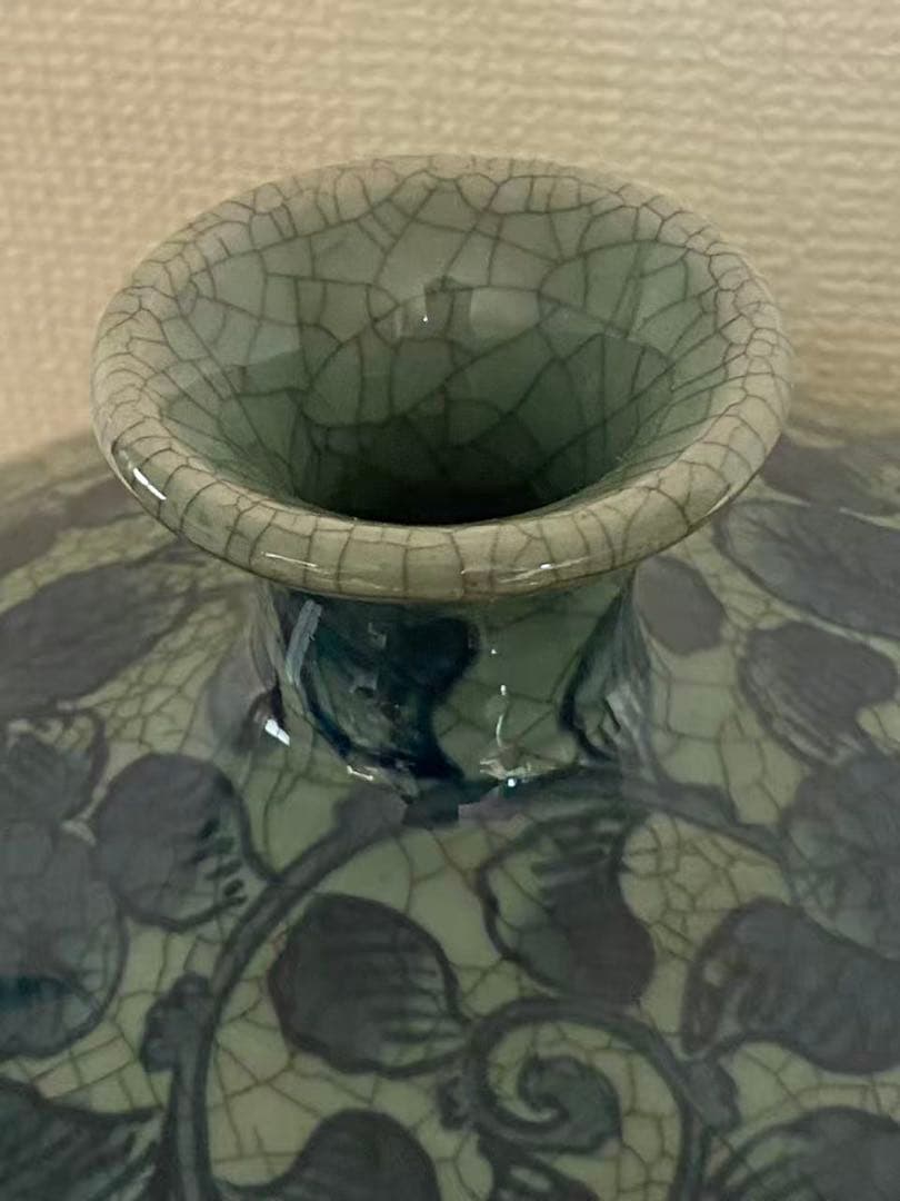 有田燒 伝統の染錦牡丹唐草花瓶 壺 時代物