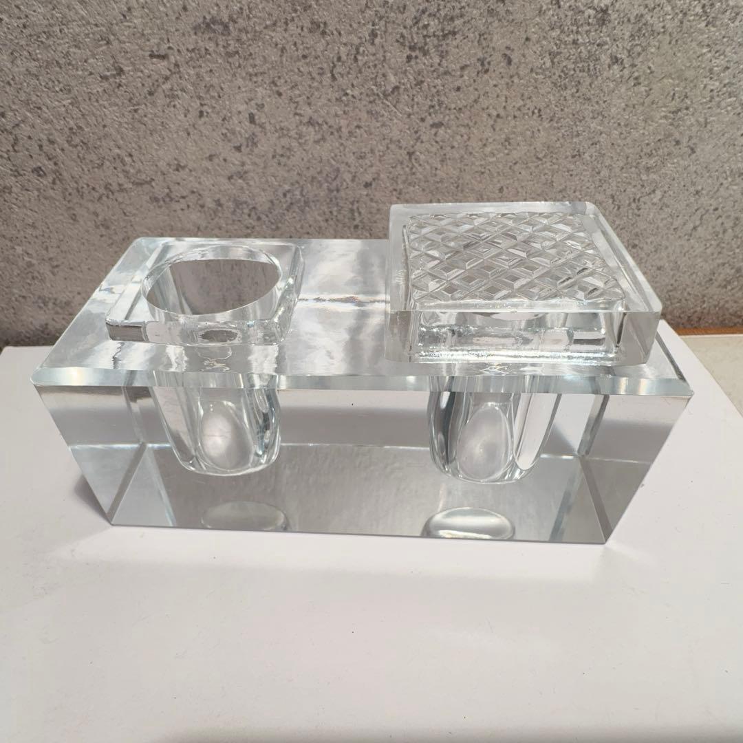 【稀少品】時代物 ヴィンテージ インクウェル 無銘 クリスタルグラス？■