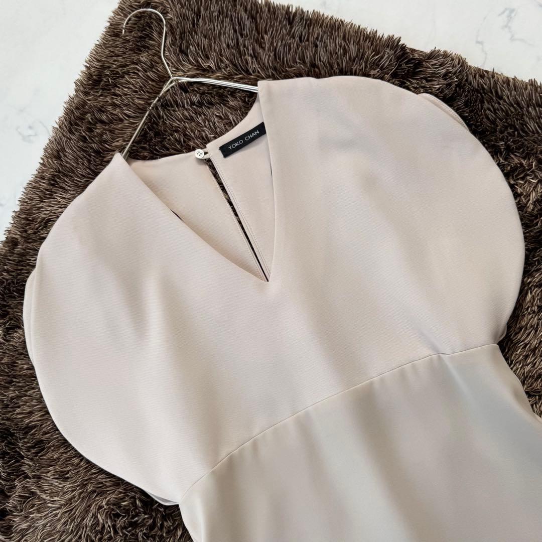 ヨーコチャン ワンピース Vネック ラウンドスリーブ 切替 ドレス 膝丈 38