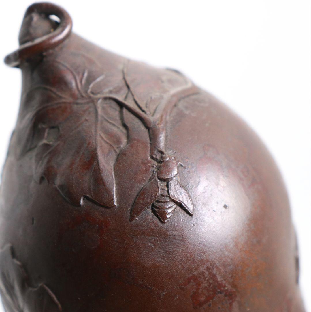 鋳師 金森浄栄作 鋳銅 瓢花入 高岡銅器 共箱　AW827　Z1