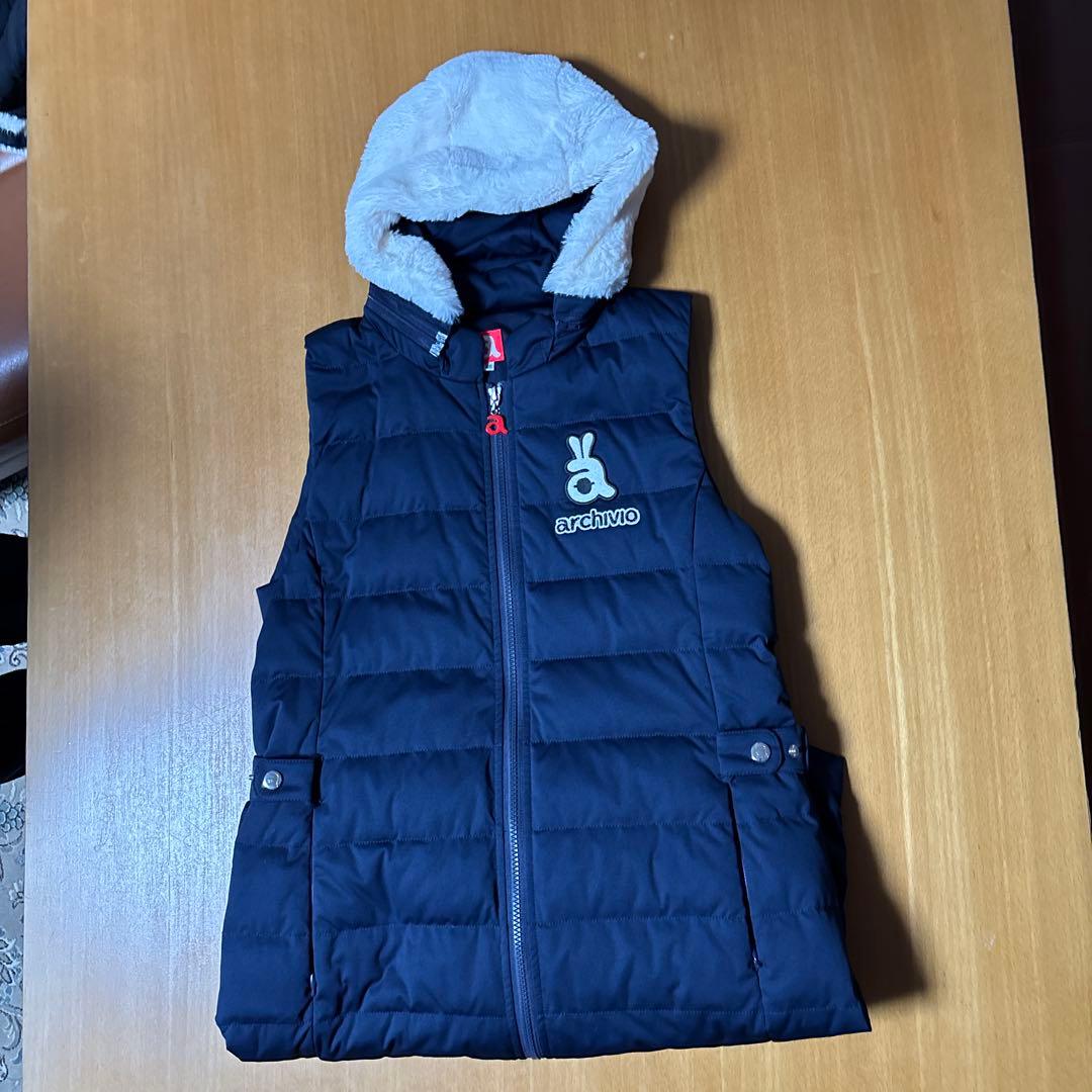 値下げしました。archive フード付きネイビーキルティングベスト M