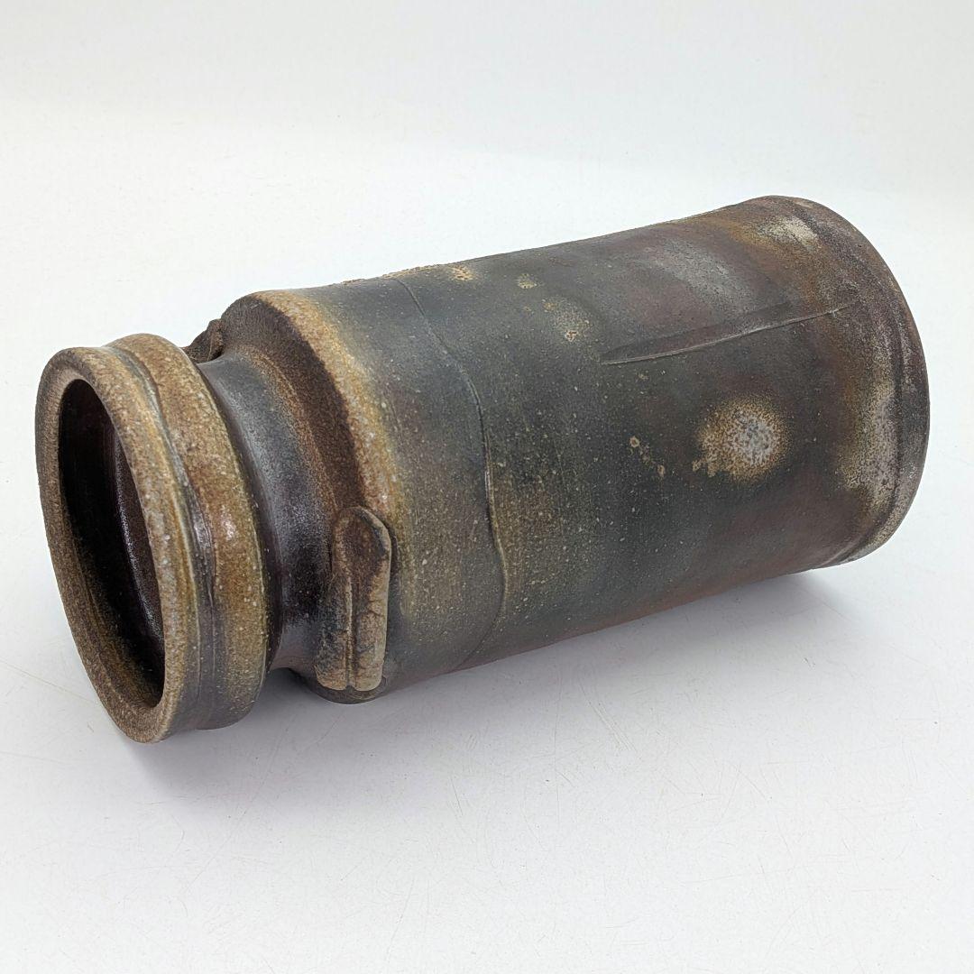 石田安弘 備前焼 耳付花入 共箱共布栞 花器 フラワーベース 花瓶 華道具 花生