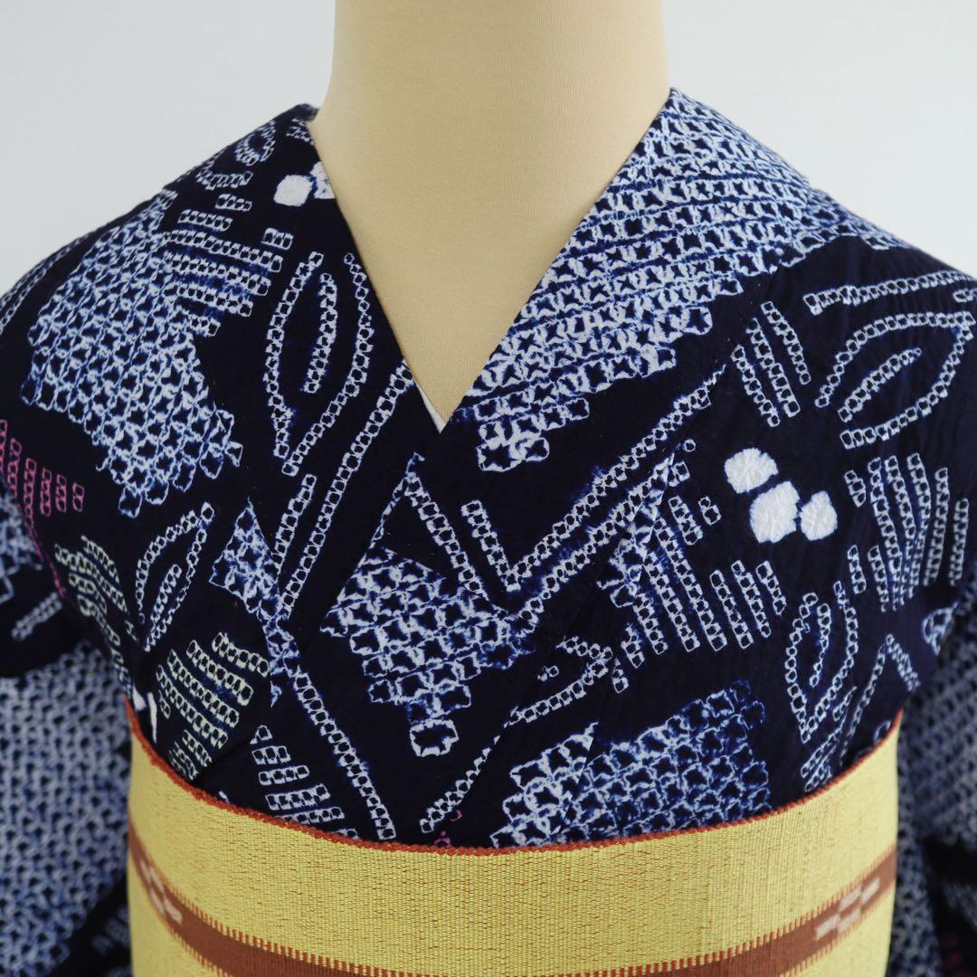 新古品◆有松鳴海絞り◆花模様◆木綿◆浴衣