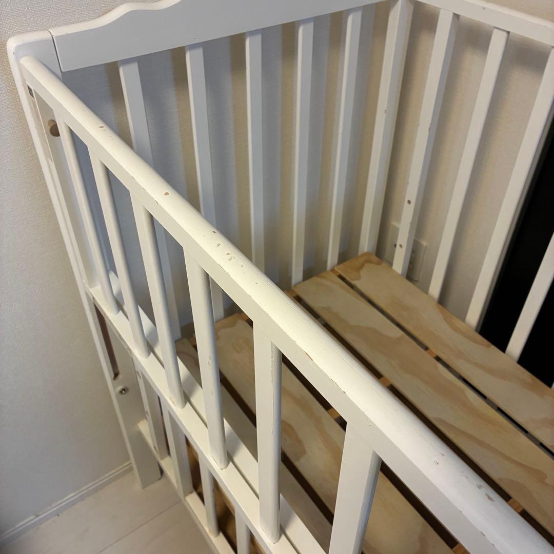 【大和屋】2面オープン 60×90 木製ミニベビーベッド ホワイト